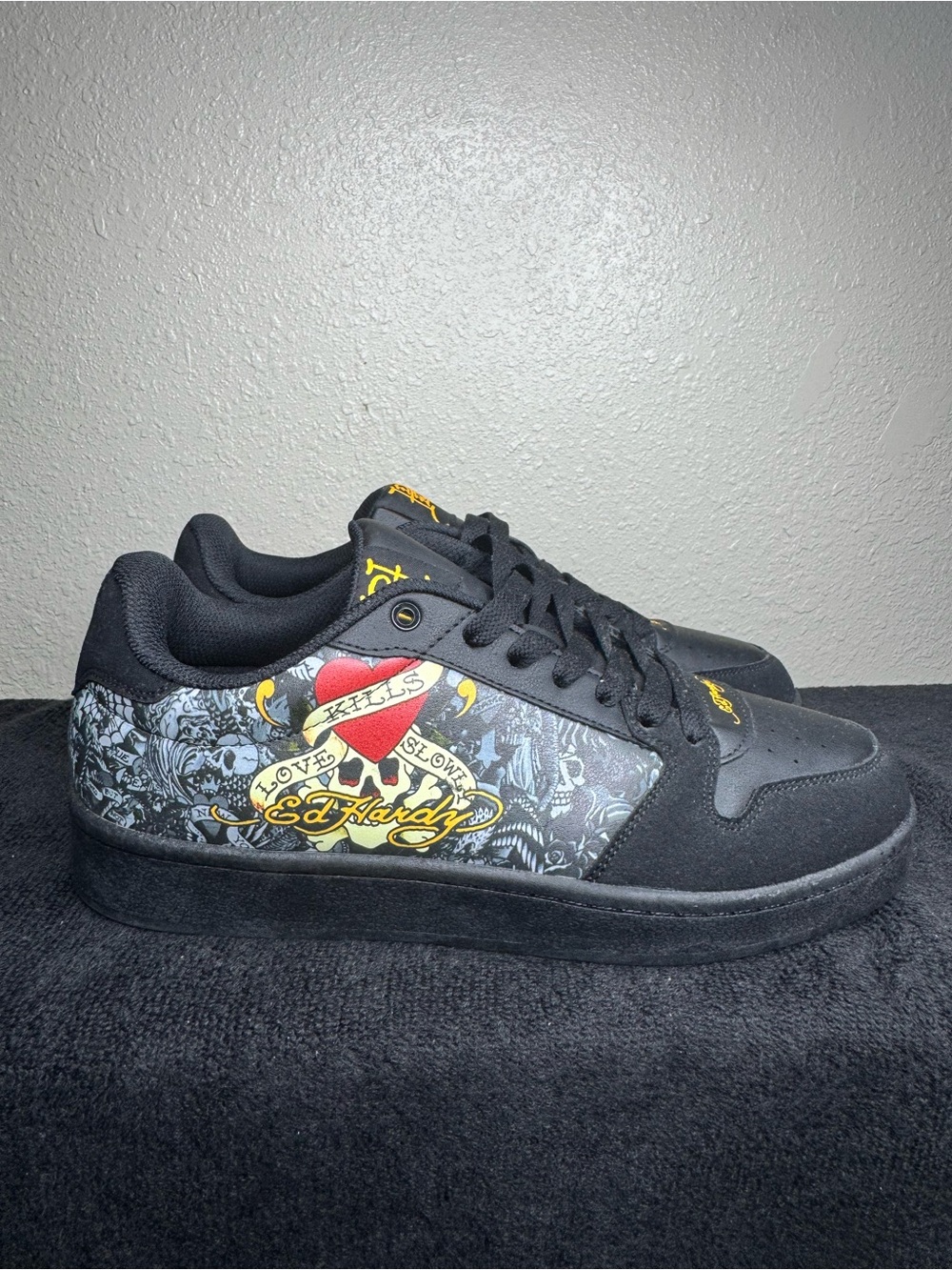 Ed Hardy Men's Black Fashion Sneakers with Tattoo Graphics size 9.5